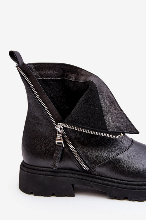 Damskie Skórzane Botki Na Płaskim Obcasie Laura Messi 2620/975 Czarne