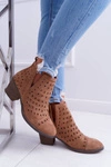 Botki Damskie Na Słupku Ażurowe z Wycięciami Brązowe Mediolan