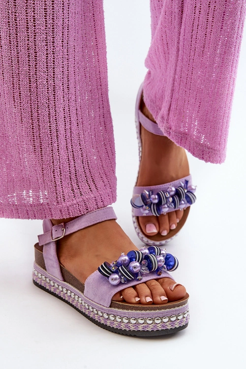 Sandały Damskie Na Koturnie I Platformie Z Ozdobami S.Barski HY056 Fioletowe