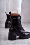 Damskie Ocieplane Botki Na Obcasie Czarne Grethe  