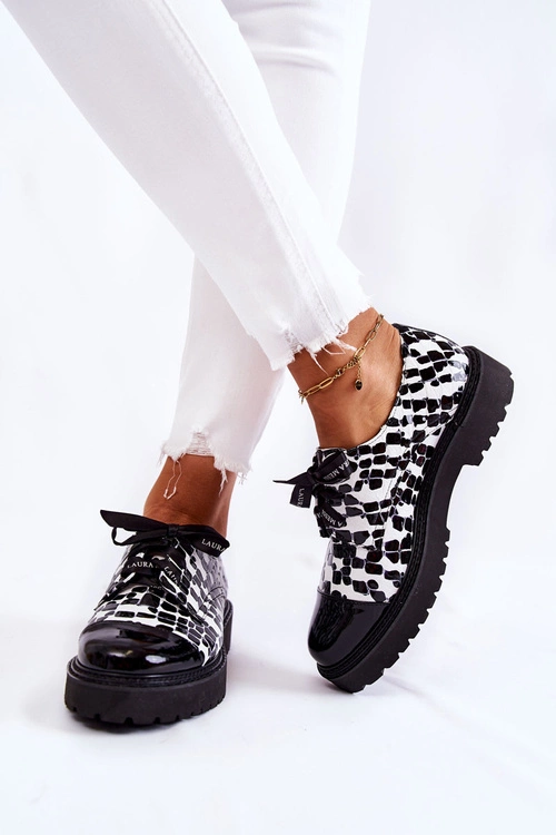 Lakierowane Półbuty Wiązane Laura Messi 2441 Czarno-Białe