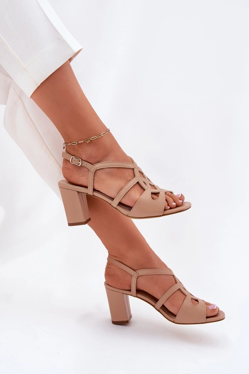 Damskie Sandały Na Obcasie Słupku Sergio Leone SK884 Beżowe