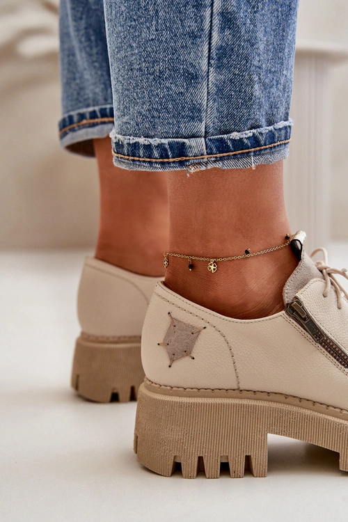 Półbuty Damskie Ze Skóry Naturalnej Beżowe Maciejka 06177-04