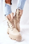 Damskie Skórzane Ażurowe Botki Trapery Beżowe Small Hootie