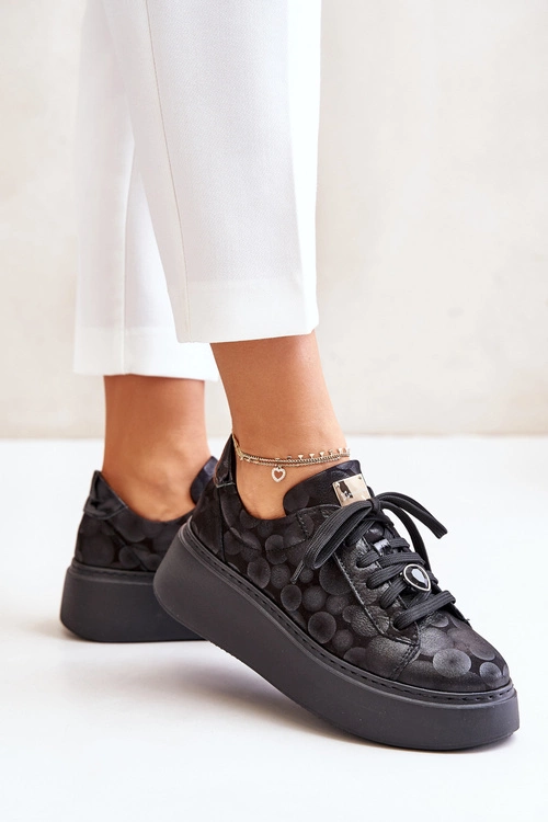 Skórzane Buty Sportowe Na Platformie Maciejka 06191-42 Czarne