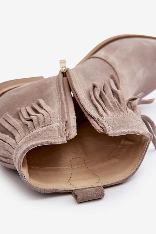 Zazoo 3430 Zamszowe Botki Damskie Z Frędzlami Cappucino