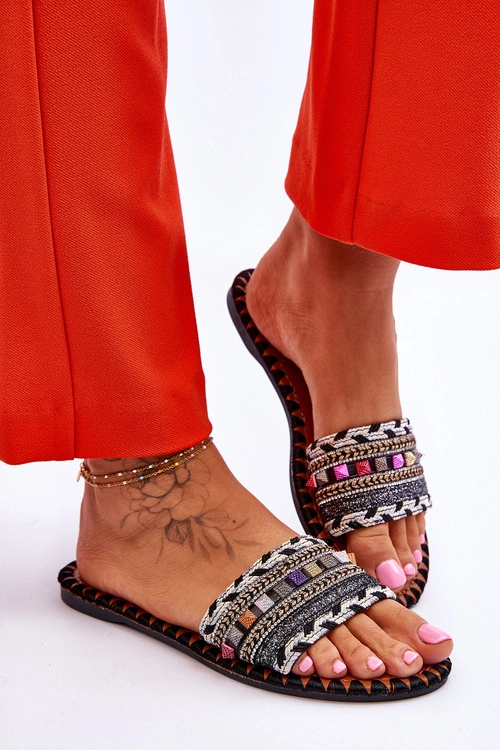 Damskie Zdobione Klapki Czarne Bellisa