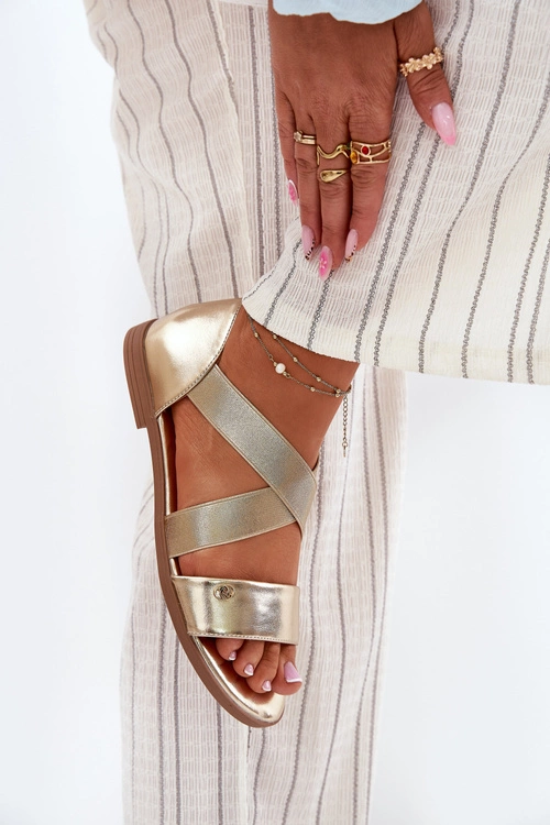 Sandały Damskie Płaskie Z Elastycznymi Paskami Złote Marinea