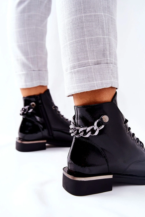 Botki Ocieplane Lakierowane Na Suwak Sergio Leone Czarne BT405