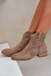 Ażurowe Damskie Botki Na Niskim Obcasie Beżowe Neliawen