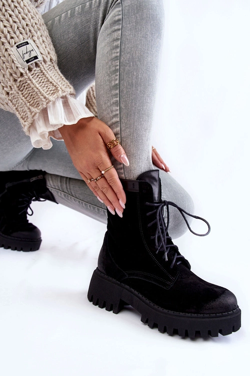 Klasyczne Zamszowe Ocieplane Botki Czarne Lemar Caima