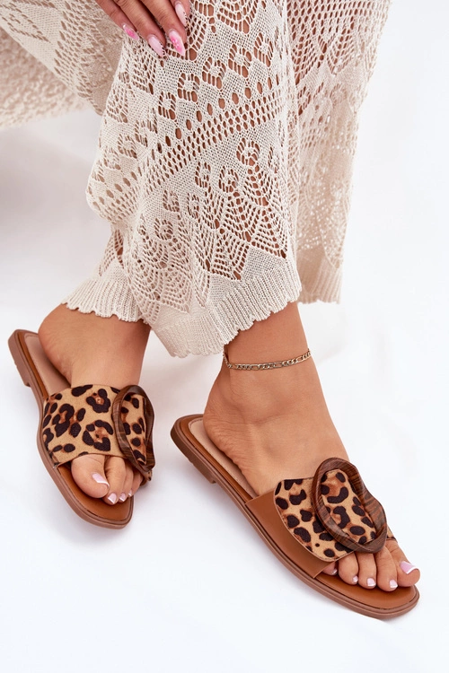 Klapki Damskie Płaskie Z Ozdobną Klamrą Panterka Luwam