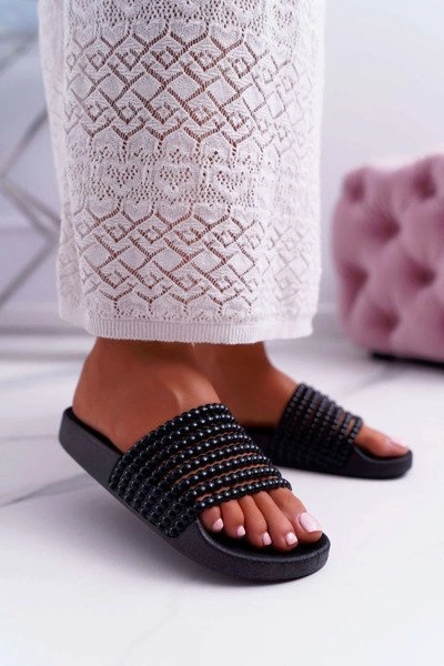 Damskie Klapki z Koralikami Czarne Elavi