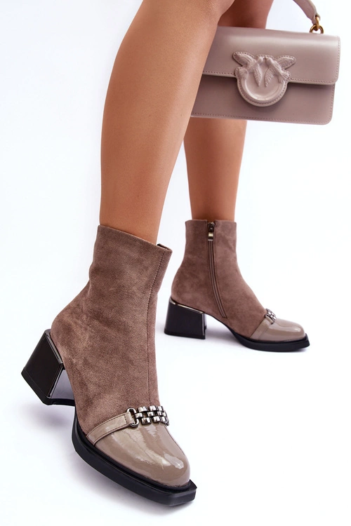 Zamszowe Botki Na Masywnym Klocku S.Barski MR870-70 Beżowe