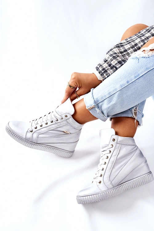 Damskie Sportowe Skórzane Buty Lewski Srebrne 3079