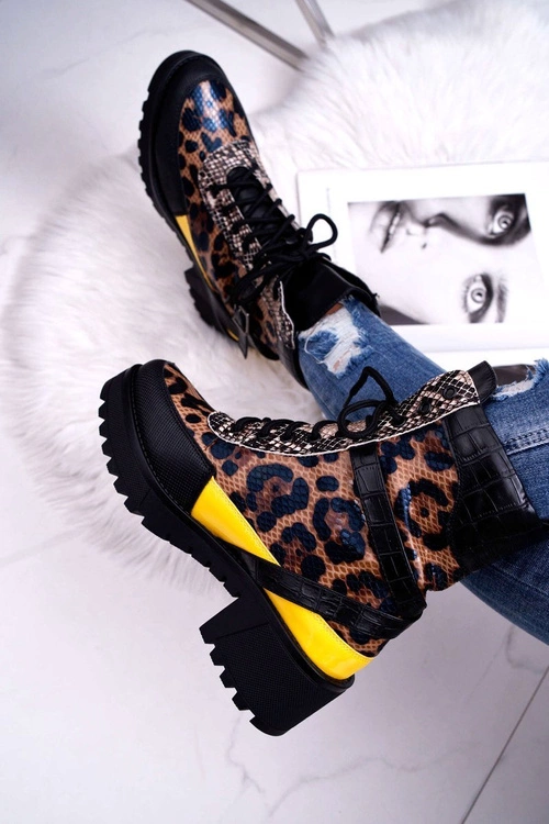 Damskie Botki Wysokie Trapery Leopard Femida