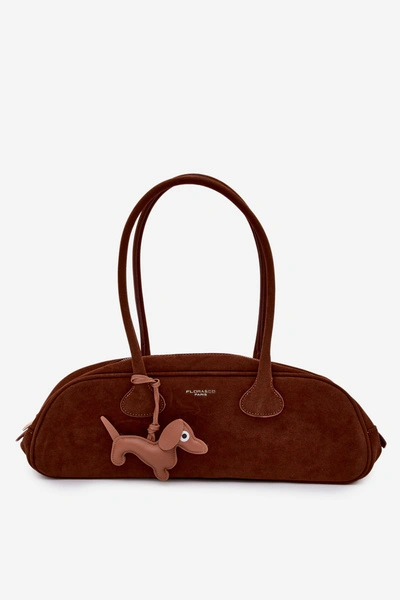Flora&Co Torebka Bagietka Zamszowa Zawieszka Jamnik Camel Annette