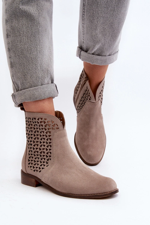 Zazoo 2791 Zamszowe Ażurowe Botki Beżowe