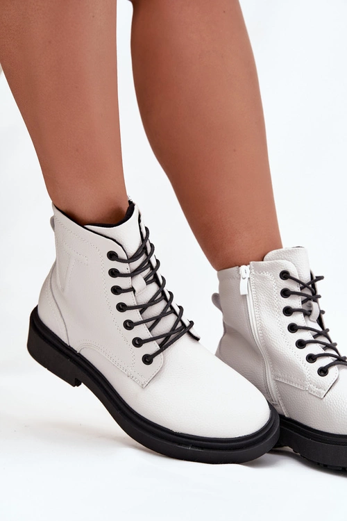 Ocieplane Botki Damskie Z Naturalnej Skóry Sergio Leone BT25248-S Białe