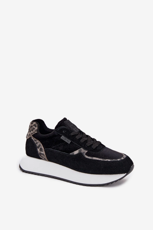 Zamszowe Sneakersy Damskie Big Star OO274A312 HI-POLY SYSTEM Czarne Panterka
