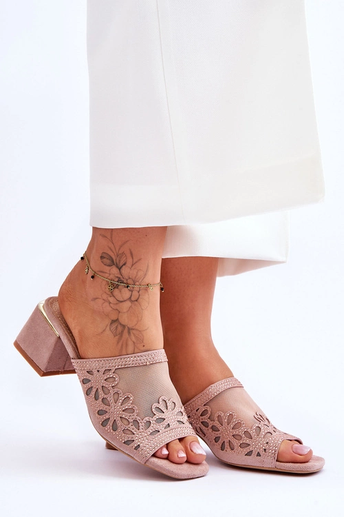 Klapki Na Obcasie Z Siateczką S.Barski KV-612-1 Nude