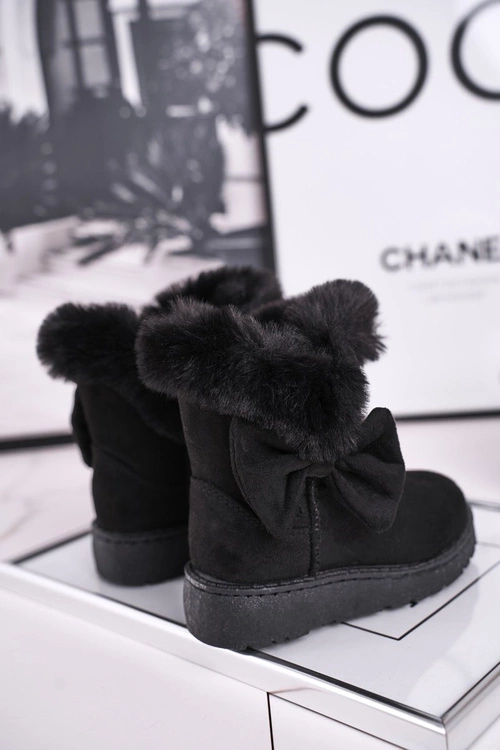 Dziecięce botki śniegowce z futerkiem kokardką czarne Vella