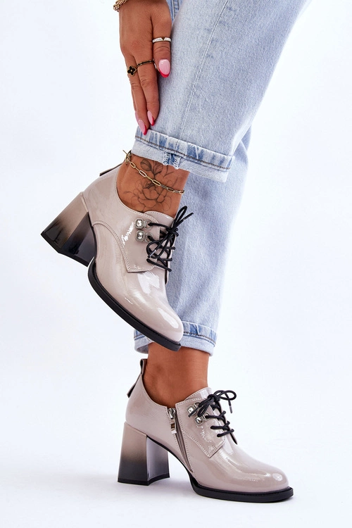 Modne Półbuty Na Obcasie Jasnoszare Darren