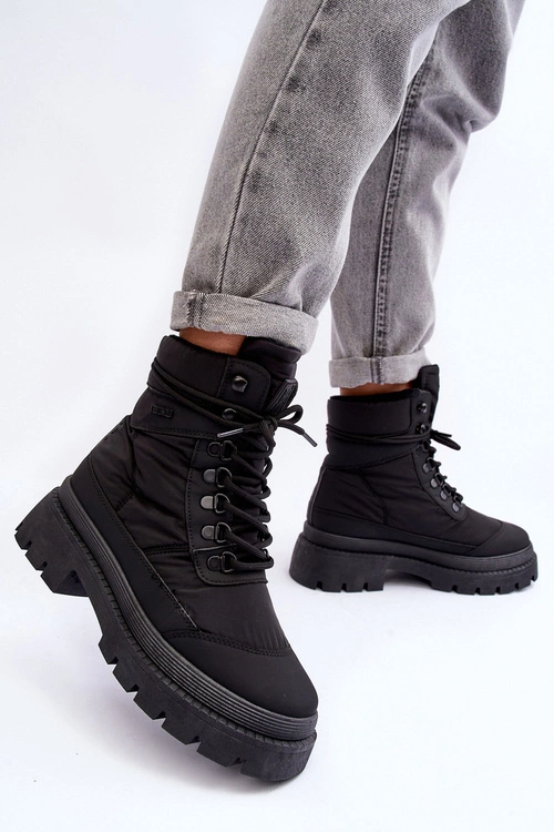 Damskie Trapery Botki Ocieplane Na Platformie I Płaskim Obcasie Big Star MM274338 Czarne