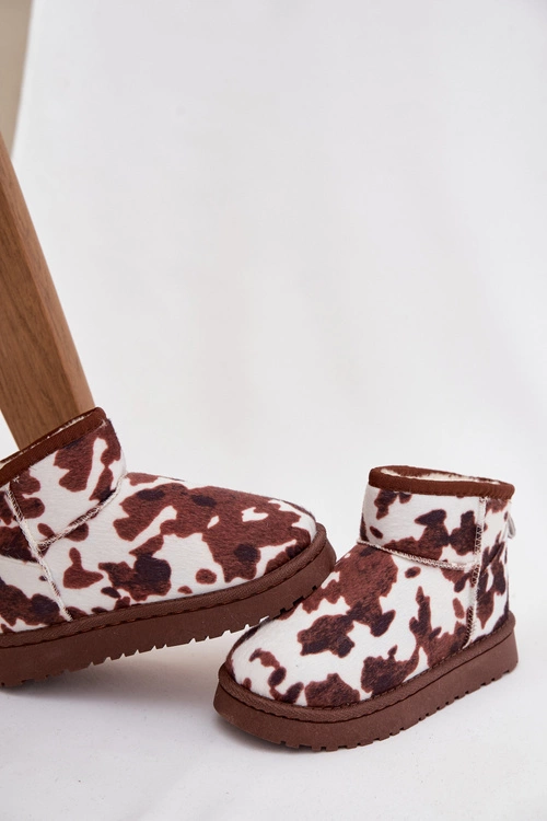 Śniegowce Dziecięce Młodzieżowe Ocieplane Futerkiem W Łaty Biało-Brązowe Mireya