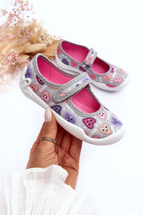 Dziecięce Papcie Baleriny Befado Serca 114X516 Szare