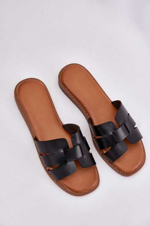 Klapki Damskie Z Eko Skóry Czarne Lisanoria