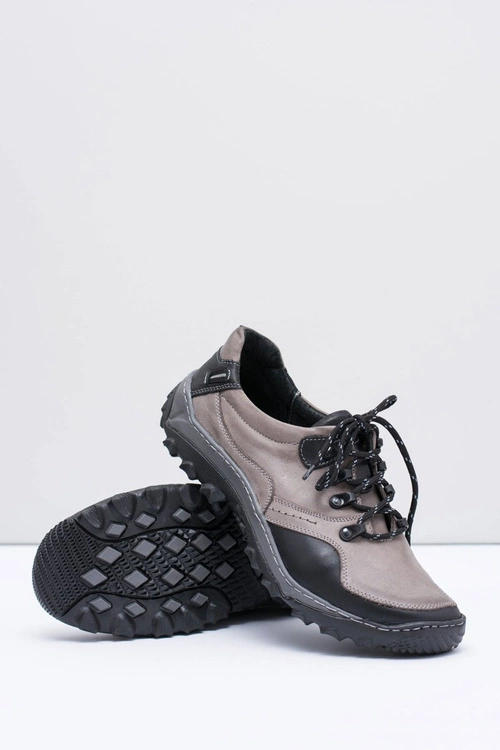 Męskie Skórzane Szare Półbuty Trekkingowe Gretin