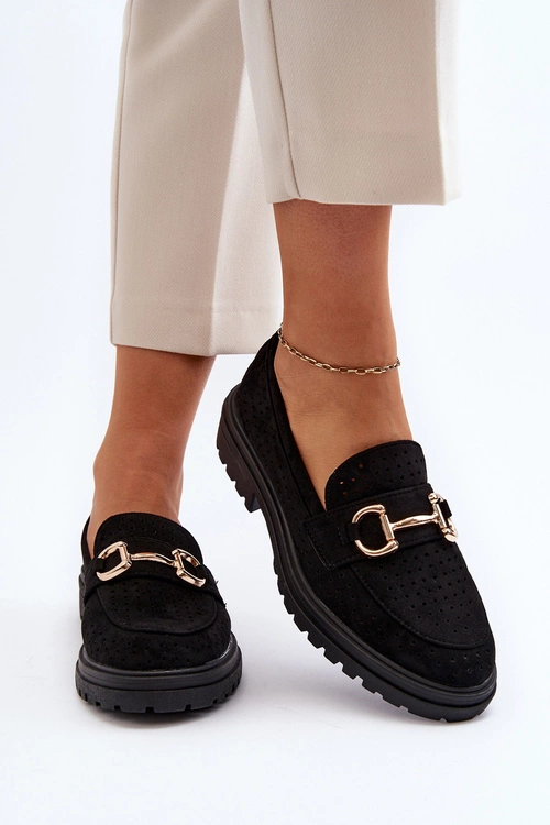 Mokasyny Damskie Ażurowe Z Ozdobą Czarne Talesse