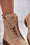 Sznurowane Zamszowe Botki Z Ozdobą Nicole 2750 Beżowe