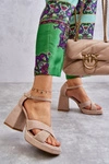 Damskie Zamszowe Sandały Na Obcasie Lewski Shoes 3221 Beżowe