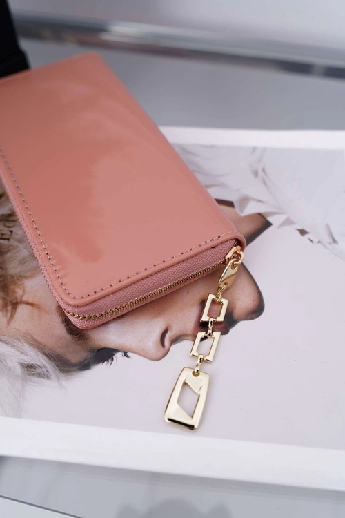 Portfel Damski Duży Różowy Złoty Ozdobny Suwak