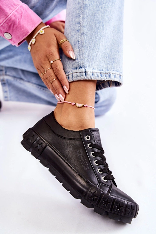 Modne Skórzane Trampki Big Star KK274143 Czarne