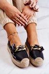 Skórzane Damskie Espadryle Z Łańcuchem Czarne Fancy