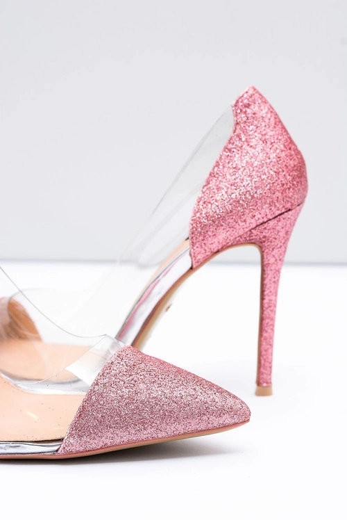Damskie Szpilki Vices Transparentne Brokatowe Różowe Party