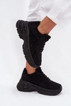 Sneakersy Damskie Z Cyrkoniami I Futerkiem Typu Baranek Czarne Zarika