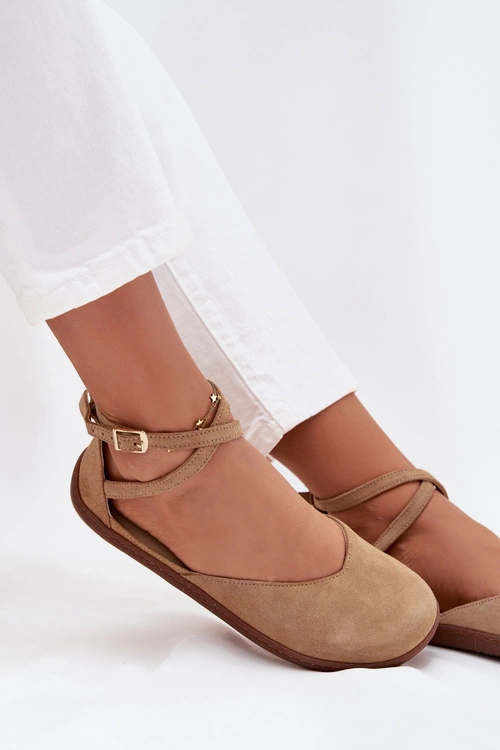 Zamszowe Baleriny Damskie Barefoot Z Paskami Zazoo 191 Beżowe