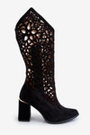 Zamszowe Ażurowe Kozaki Lewski Shoes 3234 Czarne