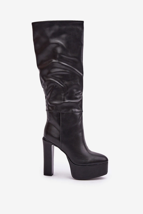 Kozaki Na Słupku I Platformie Z Eko Skóry Czarne Felilorn