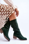 Damskie Zamszowe Kozaki Z Ażurowym Wzorem Zielone Enrissa