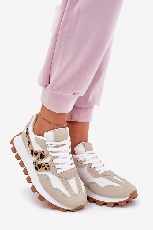 Sneakersy Buty Sportowe Damskie Panterka Beżowe Kalelia