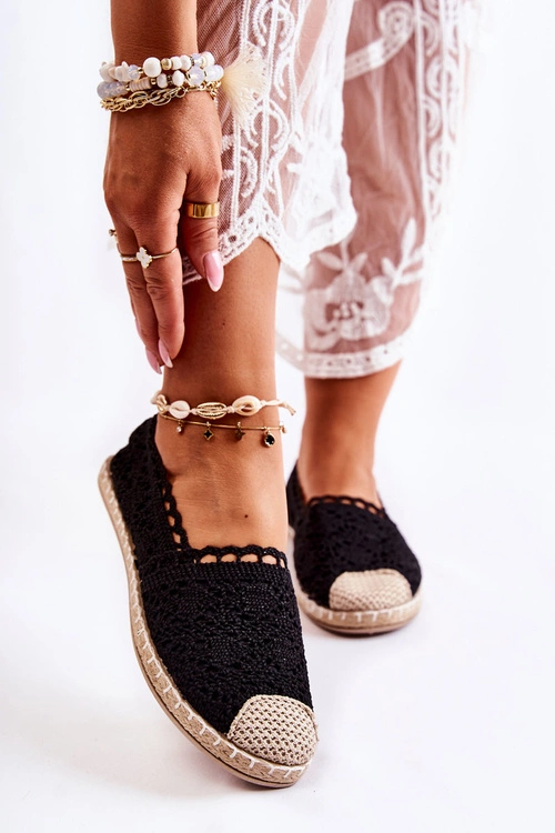 Damskie Ażurowe Espadryle Wsuwane Czarne Letisa