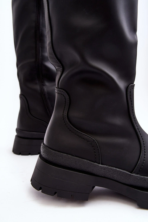 Kozaki Damskie Ocieplane Na Płaskim Obcasie Czarne Desiren