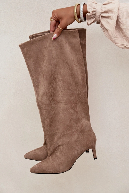 Wsuwane Kozaki Damskie Na Szpilce Beżowe Taffine