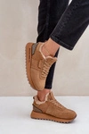 Zamszowe Sneakersy Damskie Z Futerkiem I Błyszczącym Elementem Big Star OO274578 Hi-Poly System Camel
