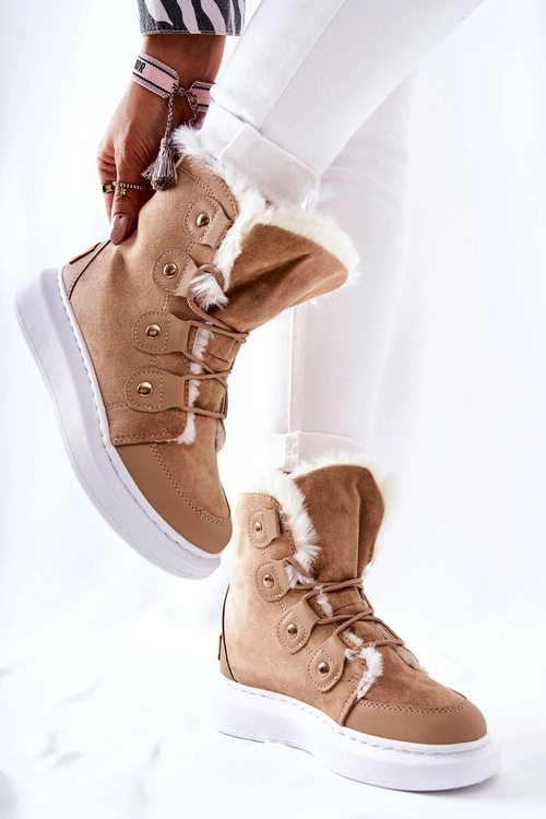 Ocieplane Botki Z Futerkiem Beżowe Hoppy